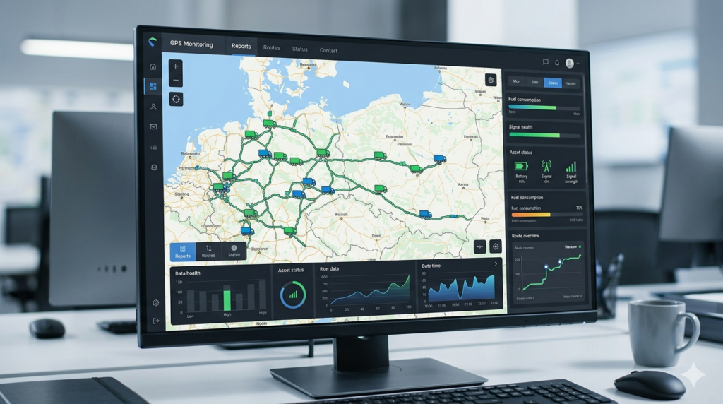 Monitor z mapą i danymi GPS