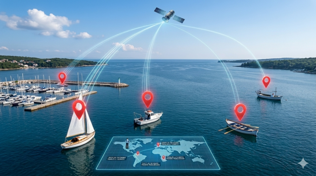 Statki na wodzie z satelitą