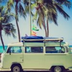 Wakacyjny van pod palmami nad morzem