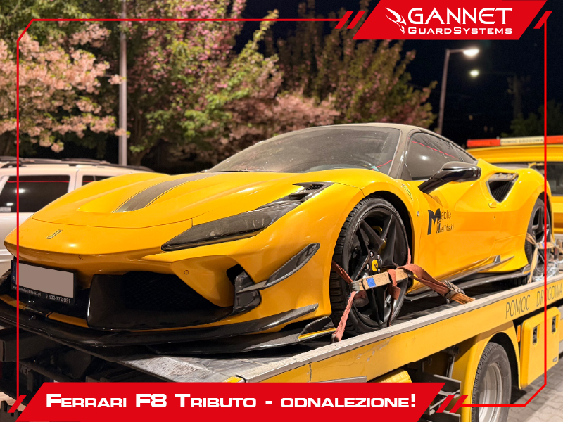 Żółte Ferrari F8 na lawecie.