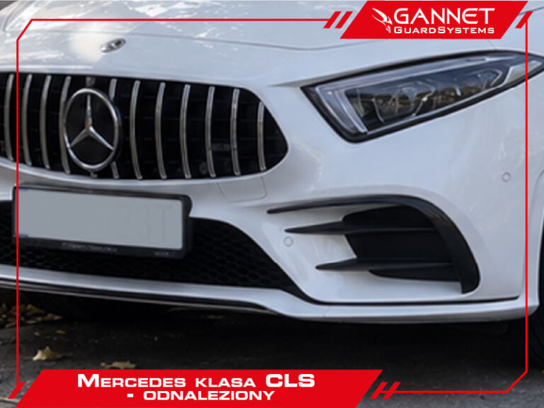 Przód białego Mercedesa klasy CLS, odnaleziony