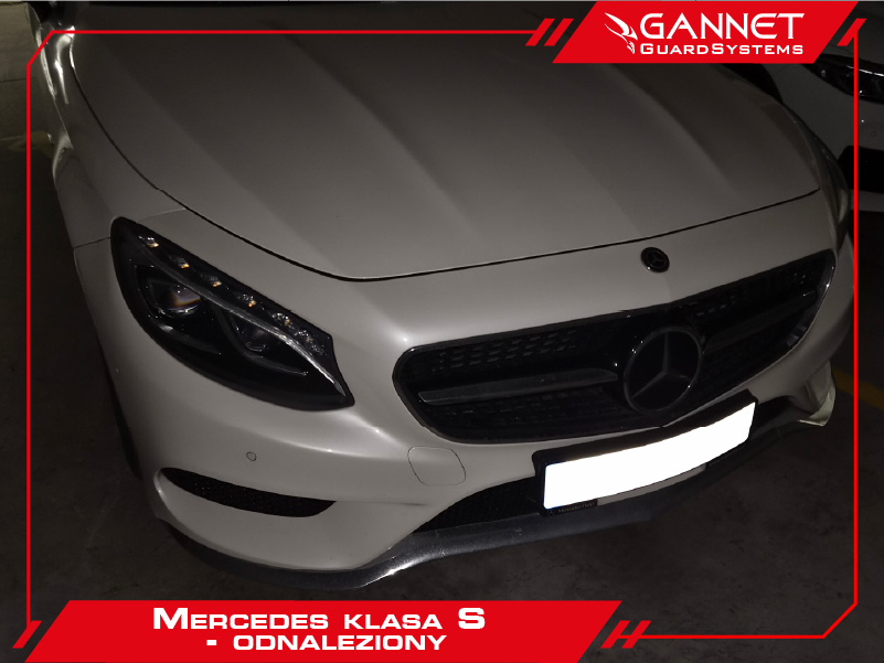 Odnaleziony biały Mercedes klasy S na parkingu